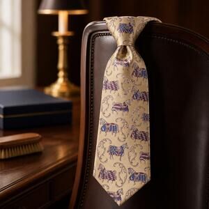 Vintage Bert Pulitzer Equestrian Silk Tie With  Caparisoned Horses Pattern